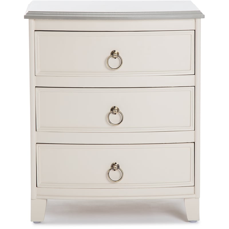 Pemberly Row Charleston End Table Nightstand with Drawers Cream White Gray