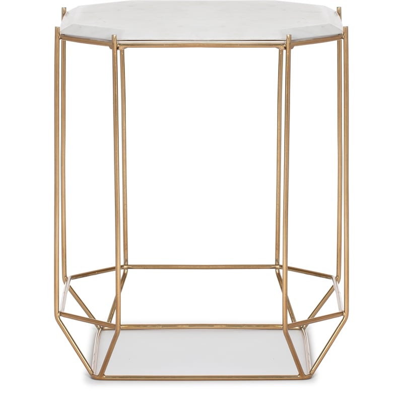 Pemberly Row Colton Solid Marble Top Accent Table w/ Gold Metal Base White Gold