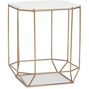 Pemberly Row Colton Solid Marble Top Accent Table w/ Gold Metal Base White Gold