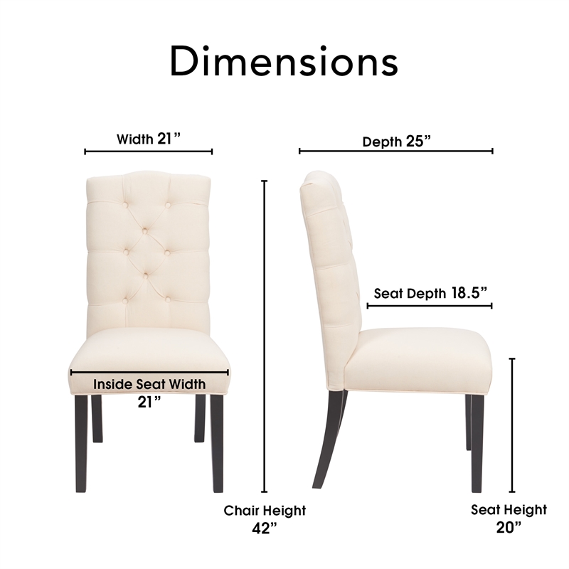 Pemberly Row Modern / Contemporary Provence Tufted Dining Chair Set of 2 Beige
