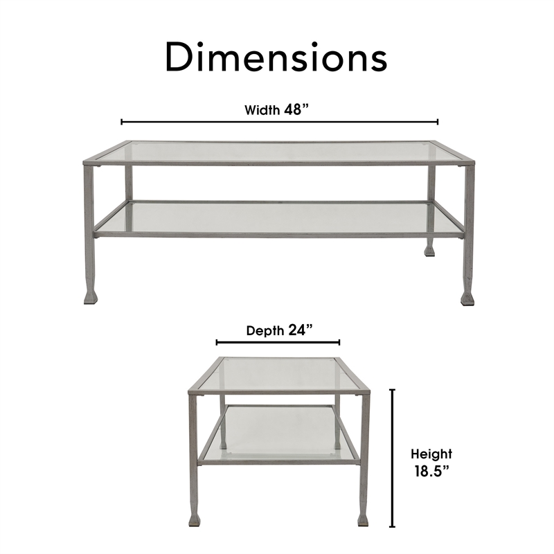 Pemberly Row Modern / Contemporary Maddox Glass and Metal Coffee Table Silver