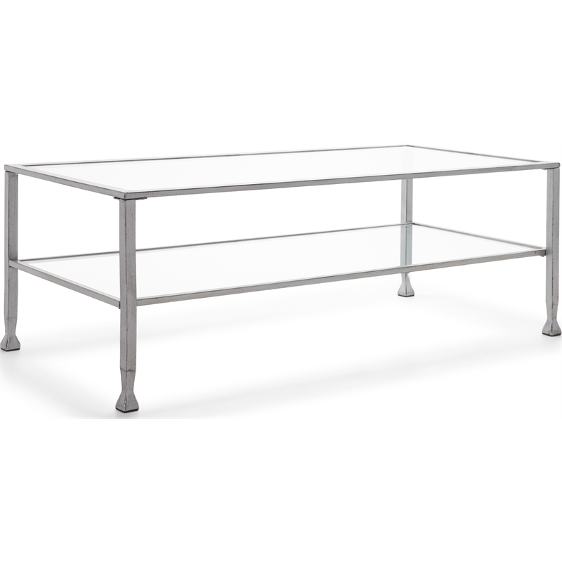 Pemberly Row Modern / Contemporary Maddox Glass and Metal Coffee Table Silver