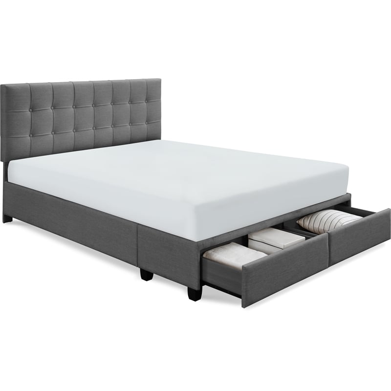 Pemberly Row Storage Bed w/ Adjustable Height Headboard Queen Size Dark Gray