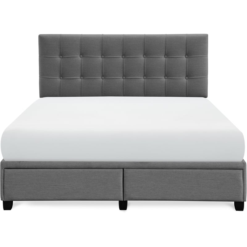 Pemberly Row Storage Bed w/ Adjustable Height Headboard Queen Size Dark Gray