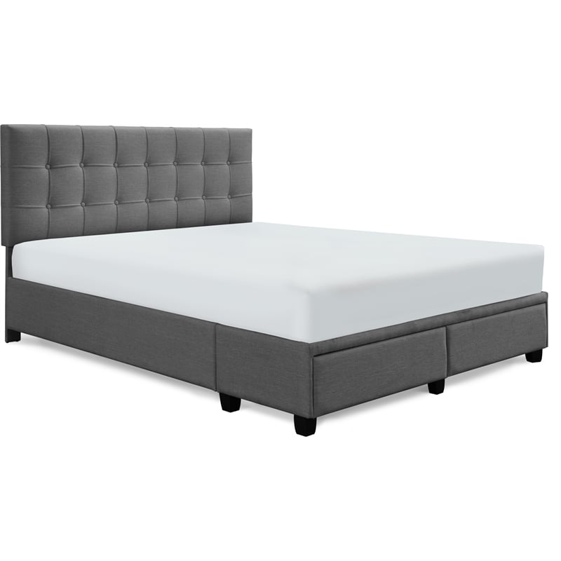 Pemberly Row Storage Bed w/ Adjustable Height Headboard Queen Size Dark Gray