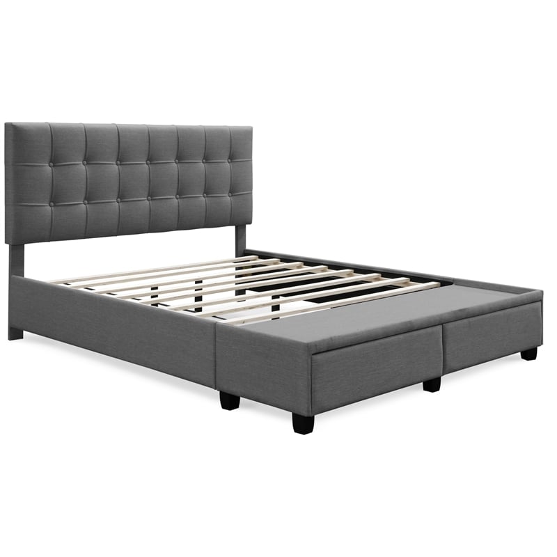 Pemberly Row Storage Bed w/ Adjustable Height Headboard Queen Size Dark Gray