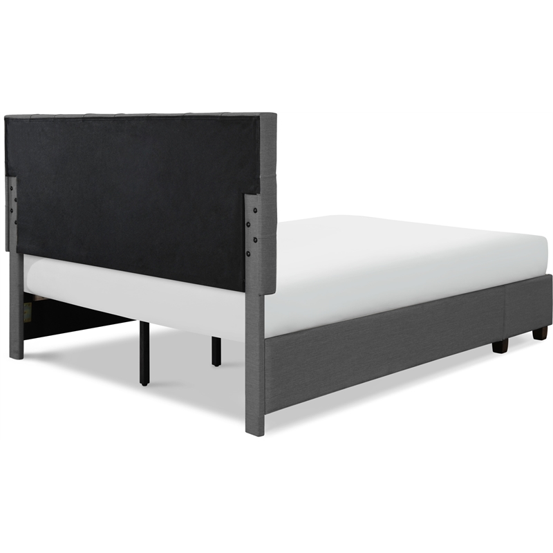 Pemberly Row Storage Bed w/ Adjustable Height Headboard Queen Size Dark Gray