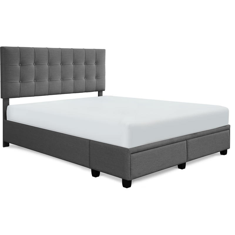 Pemberly Row Storage Bed w/ Adjustable Height Headboard Queen Size Dark Gray
