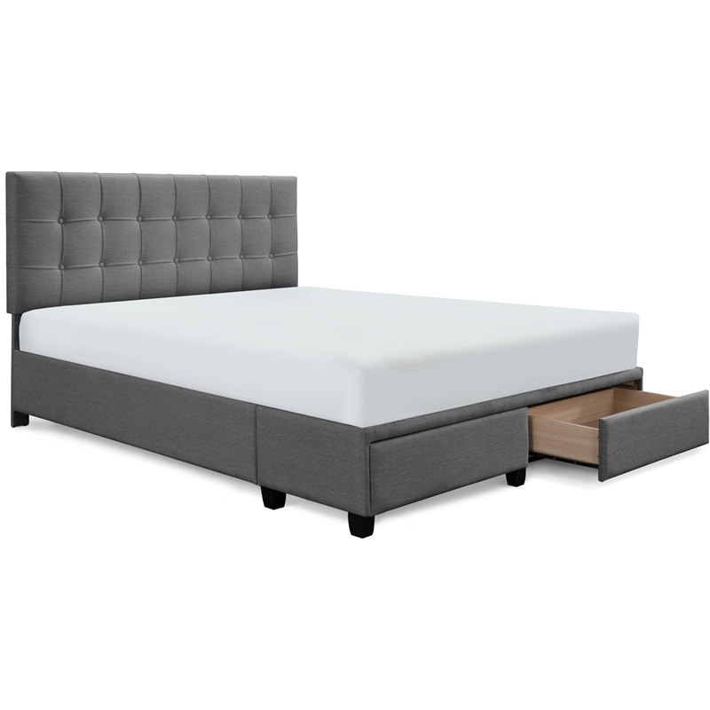 Pemberly Row Storage Bed w/ Adjustable Height Headboard Queen Size Dark Gray