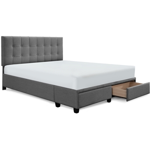 Pemberly Row Storage Bed w/ Adjustable Height Headboard Queen Size Dark Gray
