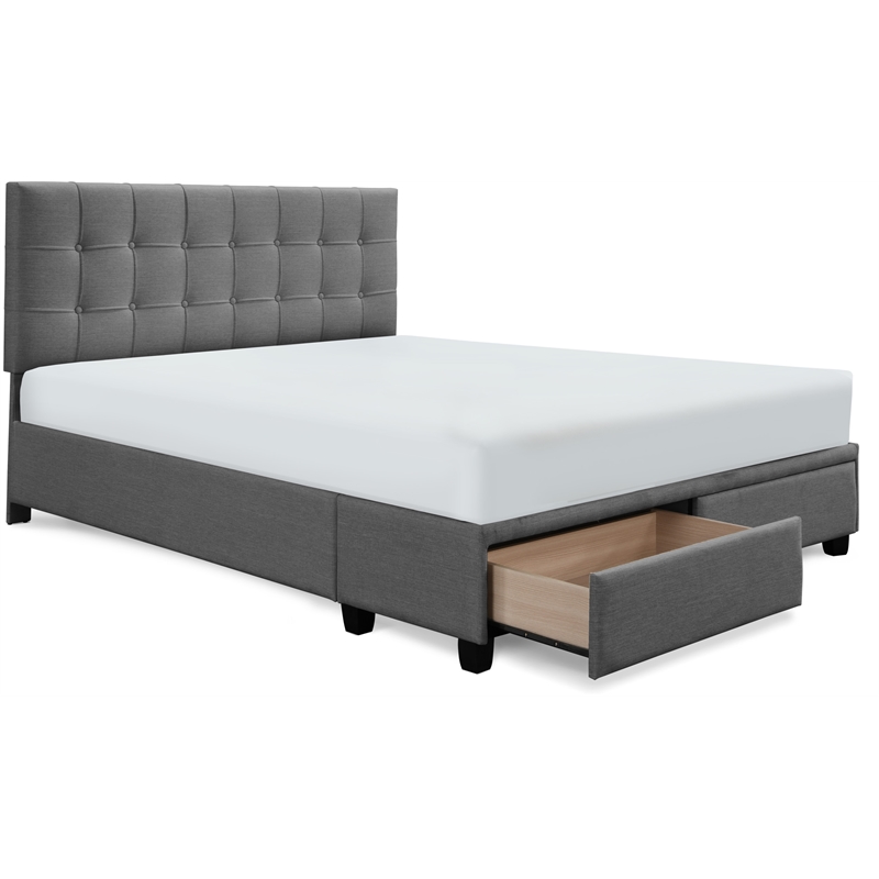 Pemberly Row Storage Bed w/ Adjustable Height Headboard Queen Size Dark Gray