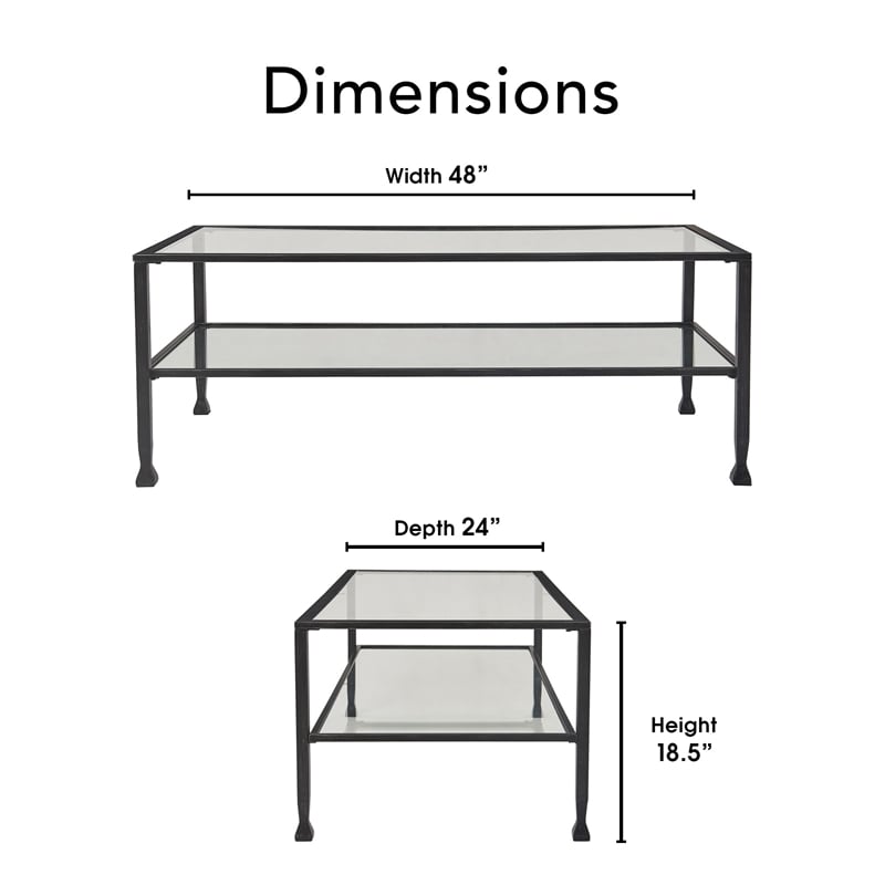 Pemberly Row Modern / Contemporary Maddox Glass and Metal Coffee Table Black