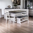 Pemberly Row Farmhouse 4 Piece Wood Breakfast Nook Set in White and Brown