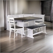 Pemberly Row Farmhouse 4 Piece Wood Breakfast Nook Set in White and Brown