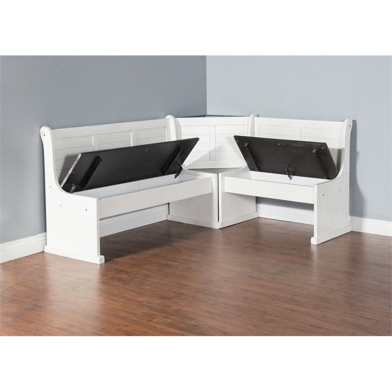 Pemberly Row Farmhouse 4 Piece Wood Breakfast Nook Set in White and Brown