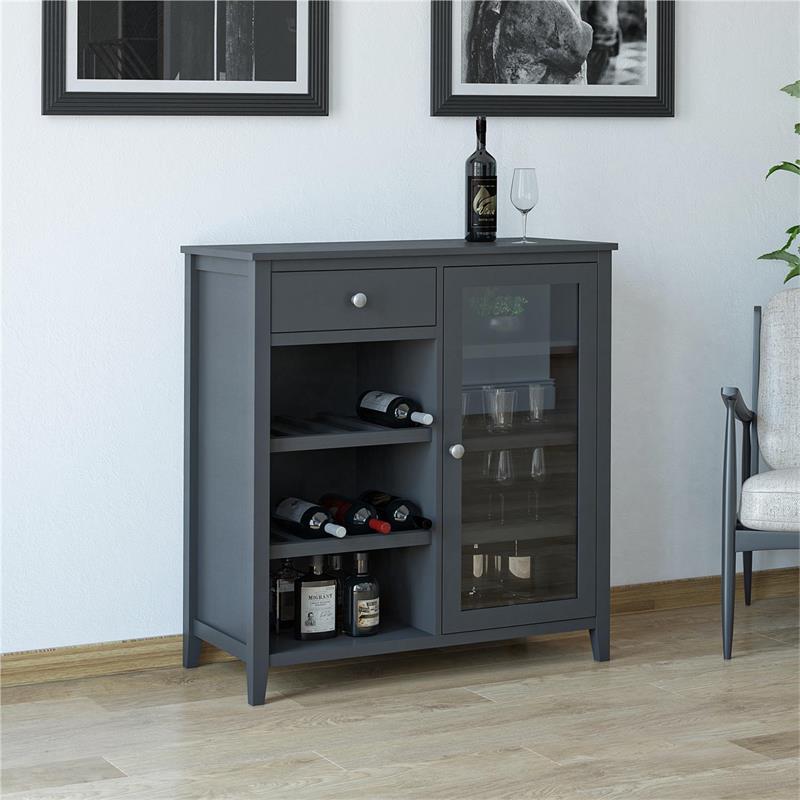 Pemberly Row Modern / Contemporary Bar Cabinet in Black Finish