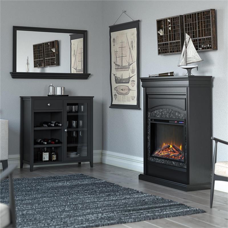 Pemberly Row Modern / Contemporary Bar Cabinet in Black Finish