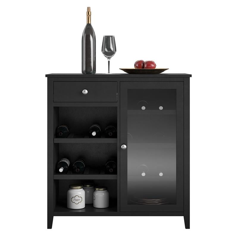 Pemberly Row Modern / Contemporary Bar Cabinet in Black Finish