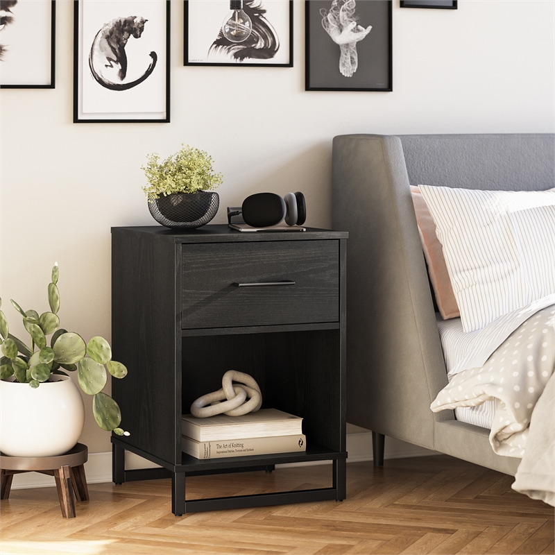 Pemberly Row Modern / Contemporary Nightstand in Black Oak Finish