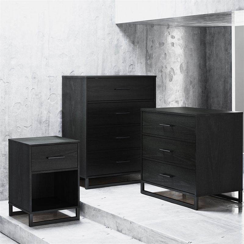 Pemberly Row Modern / Contemporary Nightstand in Black Oak Finish