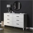 Pemberly Row Wide 6 Drawer Dresser in White w/ White Marble Top