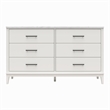 Pemberly Row Wide 6 Drawer Dresser in White w/ White Marble Top