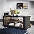 Pemberly Row Rustic Coffee Table with 2 Shelves in Black and Walnut