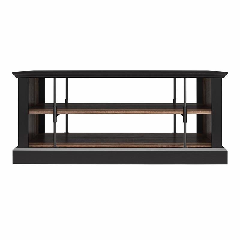 Pemberly Row Rustic Coffee Table with 2 Shelves in Black and Walnut