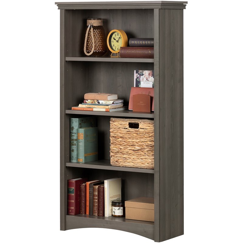 Pemberly Row Modern Four Shelf Bookcase in Gray Maple Finish
