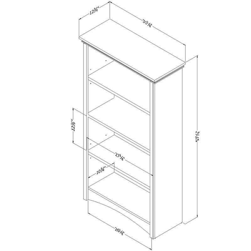 Pemberly Row Modern Four Shelf Bookcase in Gray Maple Finish