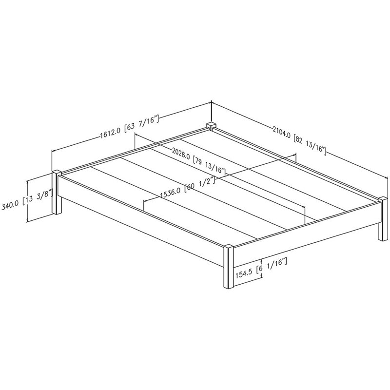 Pemberly Row Modern Queen Size Platform Bed in Gray Oak Finish