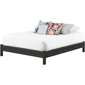 Pemberly Row Modern Queen Size Platform Bed in Gray Oak Finish