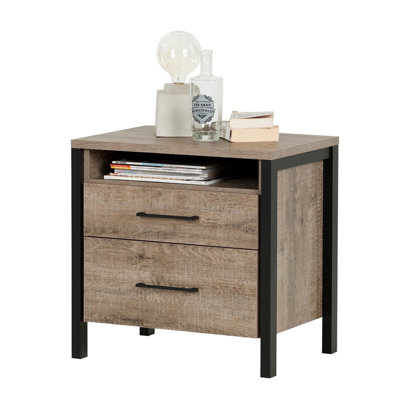 Pemberly Row Modern 2 Drawer Nightstand in Weathered Oak Finish