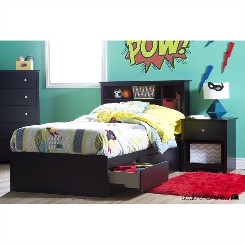 Pemberly Row Modern Twin Bookcase Headboard in Pure Black Finish