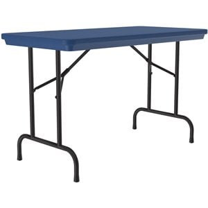 Pemberly Row 24&quotW x 48&quotD Plastic Resin & Steel Metal Folding Table in Blue