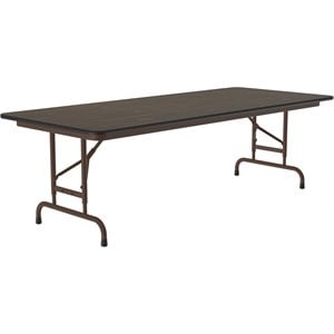 Pemberly Row 22-32&quotH Adjustable Height Melamine Top Folding Table in Walnut