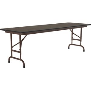 Pemberly Row 22-32&quot Adjustable Height Metal & Wood Folding Table in Walnut
