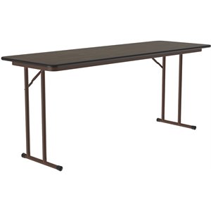 Pemberly Row Metal High Pressure Folding Seminar Table w/ Off-Set Leg in Walnut