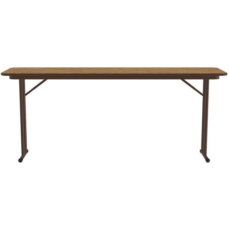 Pemberly Row Wood High Pressure Folding Seminar Table with Off-Set Leg in Oak