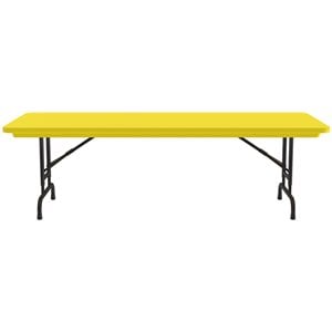 Pemberly Row 22-32&quot Adjustable Plastic Resin/Steel Metal Folding Table in Yellow
