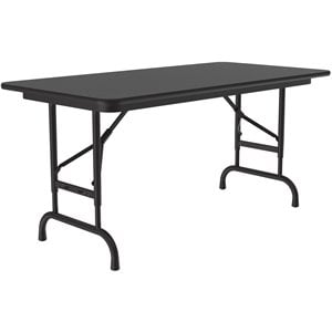 Pemberly Row 22-32&quot Adjustable Metal & Wood Folding Table in Black Granite