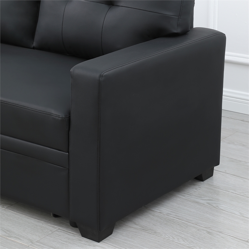 Pemberly Row Faux Leather Reversible Sleeper Sectional Sofa in Black