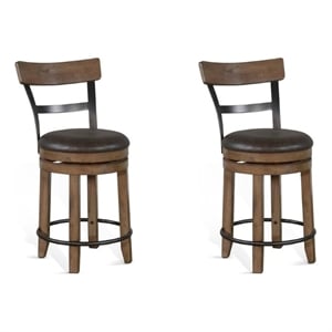 Pemberly Row 24&quot Mahogany Wood Swivel Barstool in Taupe Brown (Set of 2)