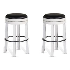 Pemberly Row Modern 30&quot Wood Backless Swivel Barstool in White (Set of 2)