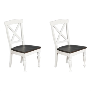Pemberly Row Modern 41&quot Wood Crossback Chair in White/Dark Brown (Set of 2)
