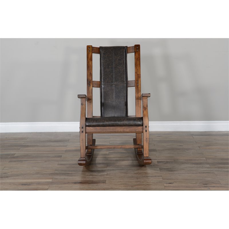 Pemberly Row Farmhouse Mahogany Wood Rocking Chair in Dark Brown