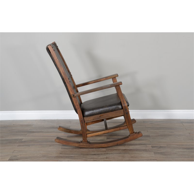 Pemberly Row Farmhouse Mahogany Wood Rocking Chair in Dark Brown