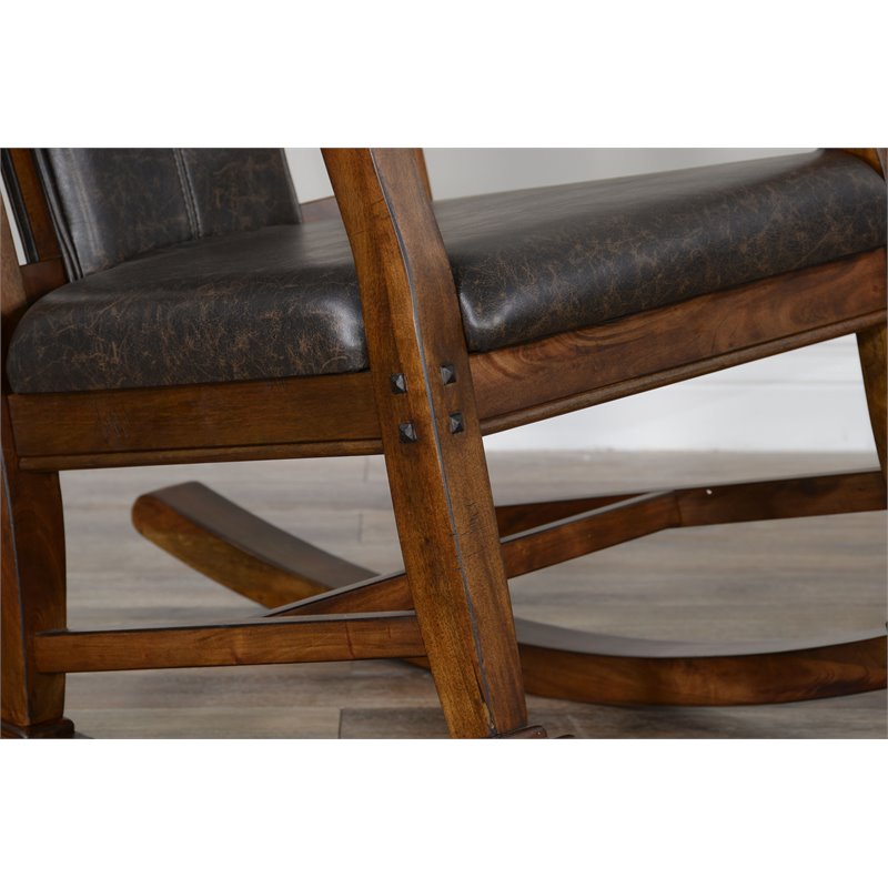 Pemberly Row Farmhouse Mahogany Wood Rocking Chair in Dark Brown