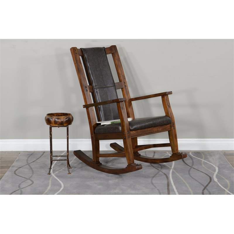 Pemberly Row Farmhouse Mahogany Wood Rocking Chair in Dark Brown