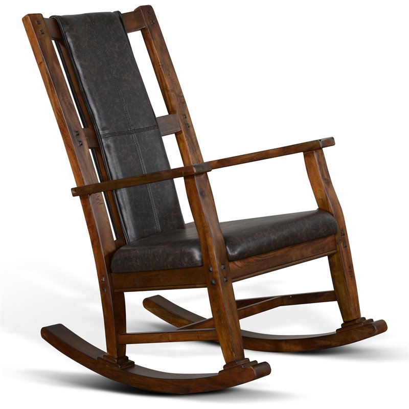 Pemberly Row Farmhouse Mahogany Wood Rocking Chair in Dark Brown